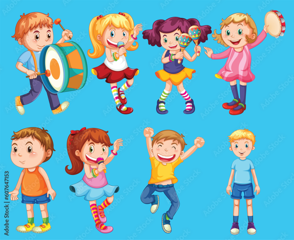 Happy children in different actions by the greatest graphics Happy children in different actions by the greatest graphics