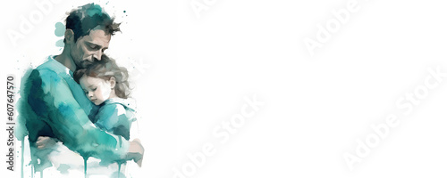 Illustration of a father hugging his daughter. Generative AI