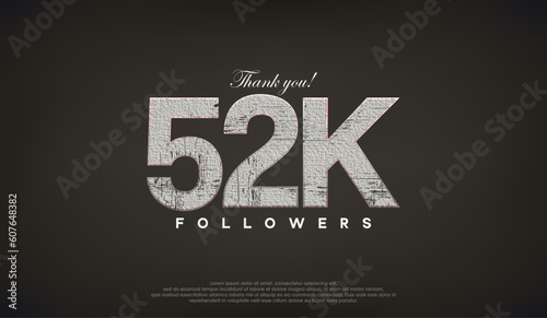 Abstract design thank you 52k followers, with gray color.