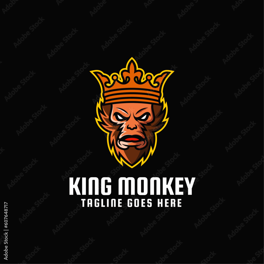 Vector Logo Illustration King Monkey E- Sport and Sport Style.