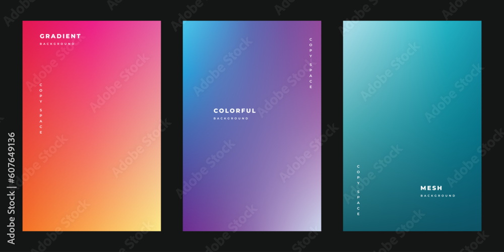 Colorful gradient background template copy space set. Colour gradation backdrop for poster, banner, flyer, brochure, leaflet, pamphlet, or cover. - obrazy, fototapety, plakaty 
