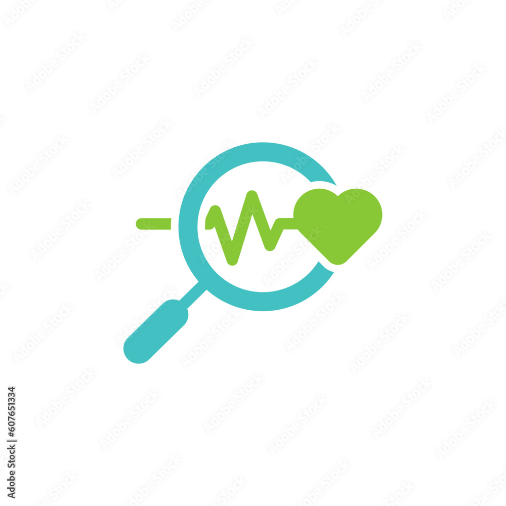 medical examination health with magnifier glass outline flat icon. outline logo search symbol for web design mobile app. line design logo sign. Loupe lens icon isolated on white