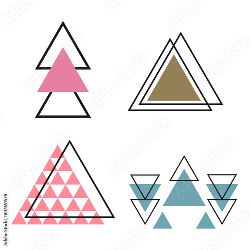 Memphis design elements triangle set. Vector abstract geometric triangle shape graphic  modern hipster circle triangle template colorful illustration