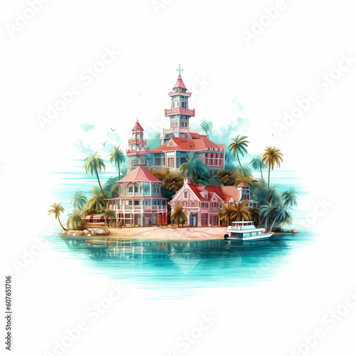 Bahamas Landscape White Background Illustration