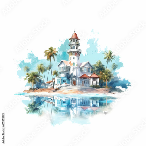 Bahamas Landscape White Background Illustration © imazydreams
