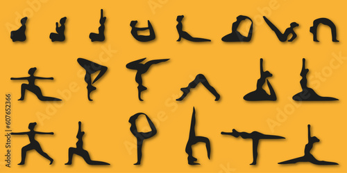 Fototapeta Naklejka Na Ścianę i Meble -  Set Of Yogasan Silhouettes