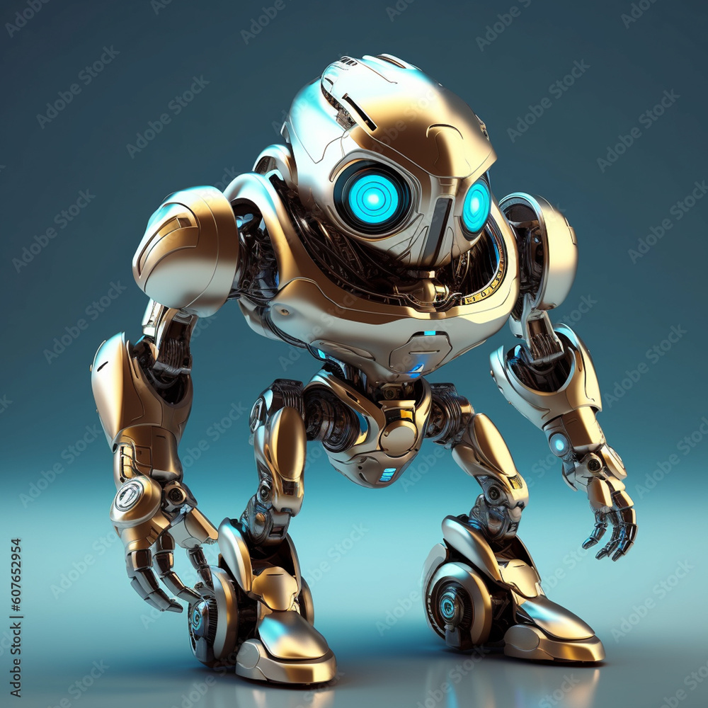 A futuristic 3D character of a robot with a metallic body. Generative AI A futuristic 3D character of a robot with a metallic body. Generative AI