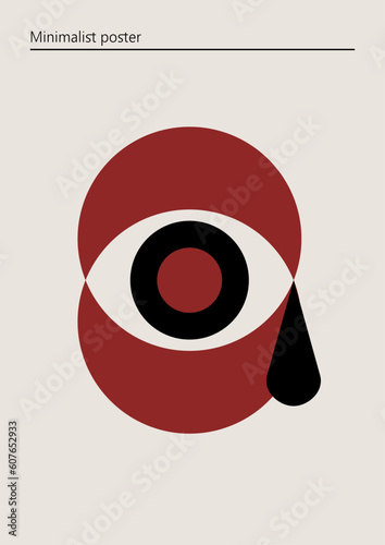 Artwork, minimalist poster design in red and black colors. abstract wall art. Vector illustration with a crying eye.