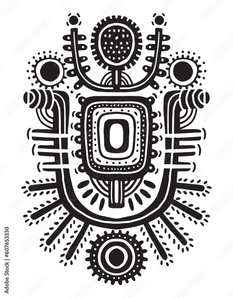 Obraz premium Abstract pattern linocut style printable illustration isolated