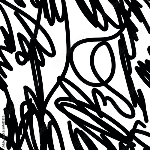 Abstract seamless patten doodle black and white background