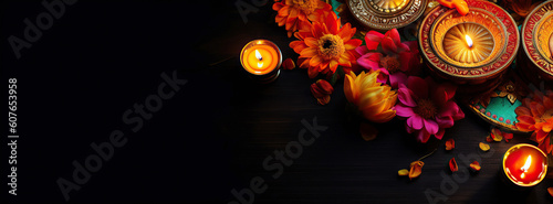 Ai generated illustration of Diwali, Hindu festival of lights celebration. Diya oil lamps