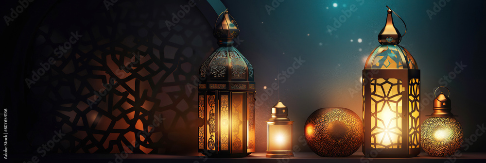 Obraz premium ai generated Ramadan lantern shiny background