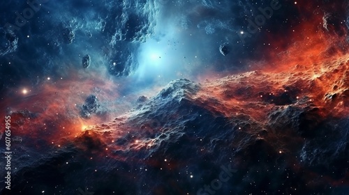 Abstract outer space endless nebula galaxy scenery background. Generative AI.