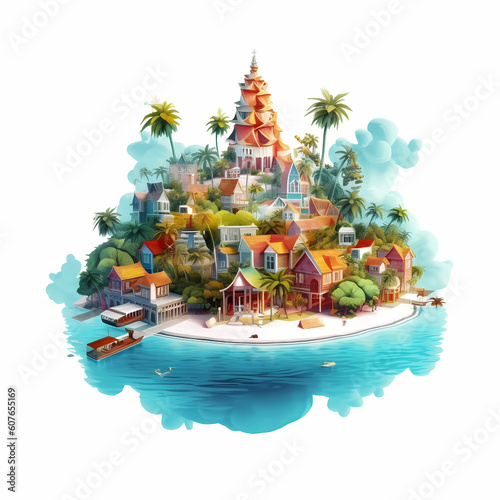 Maldives Landscape White Background Illustration