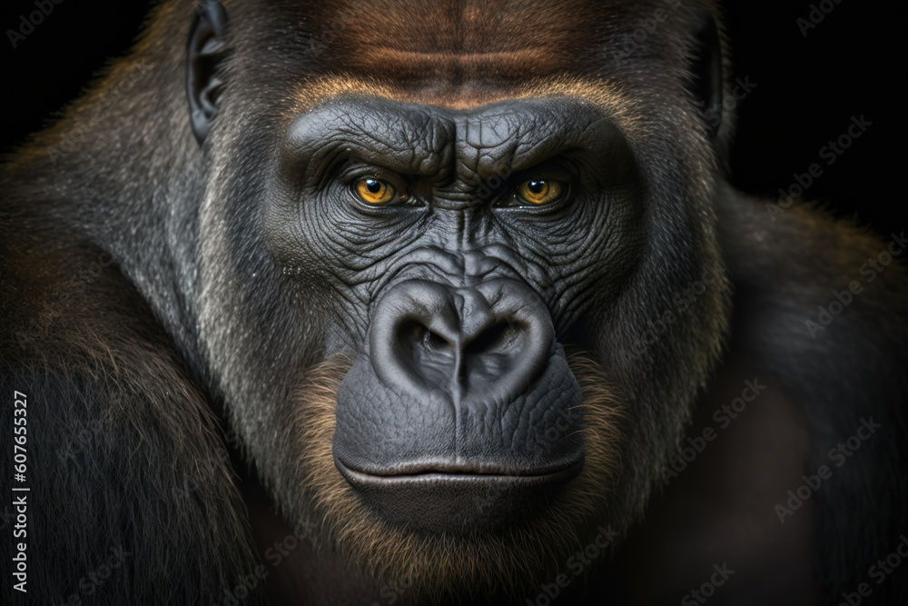 Obraz premium Close portrait adult gorilla, Generative AI