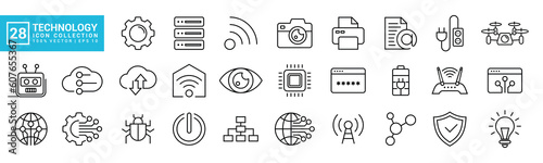 Collection vector of technology icons, filled with communication, network, computer program, data, IT network, editable and resizable vector icons EPS 10.