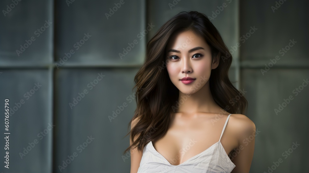 Fototapeta premium キャミソール・下着を着る美人な女性・女優・タレント・グラビアアイドル（Generative AI） 