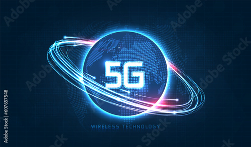Blue light streak, fiber optic, speed line, futuristic background for 5g or 6g technology wireless data transmission, high-speed internet in abstract. internet network concept. vector design.