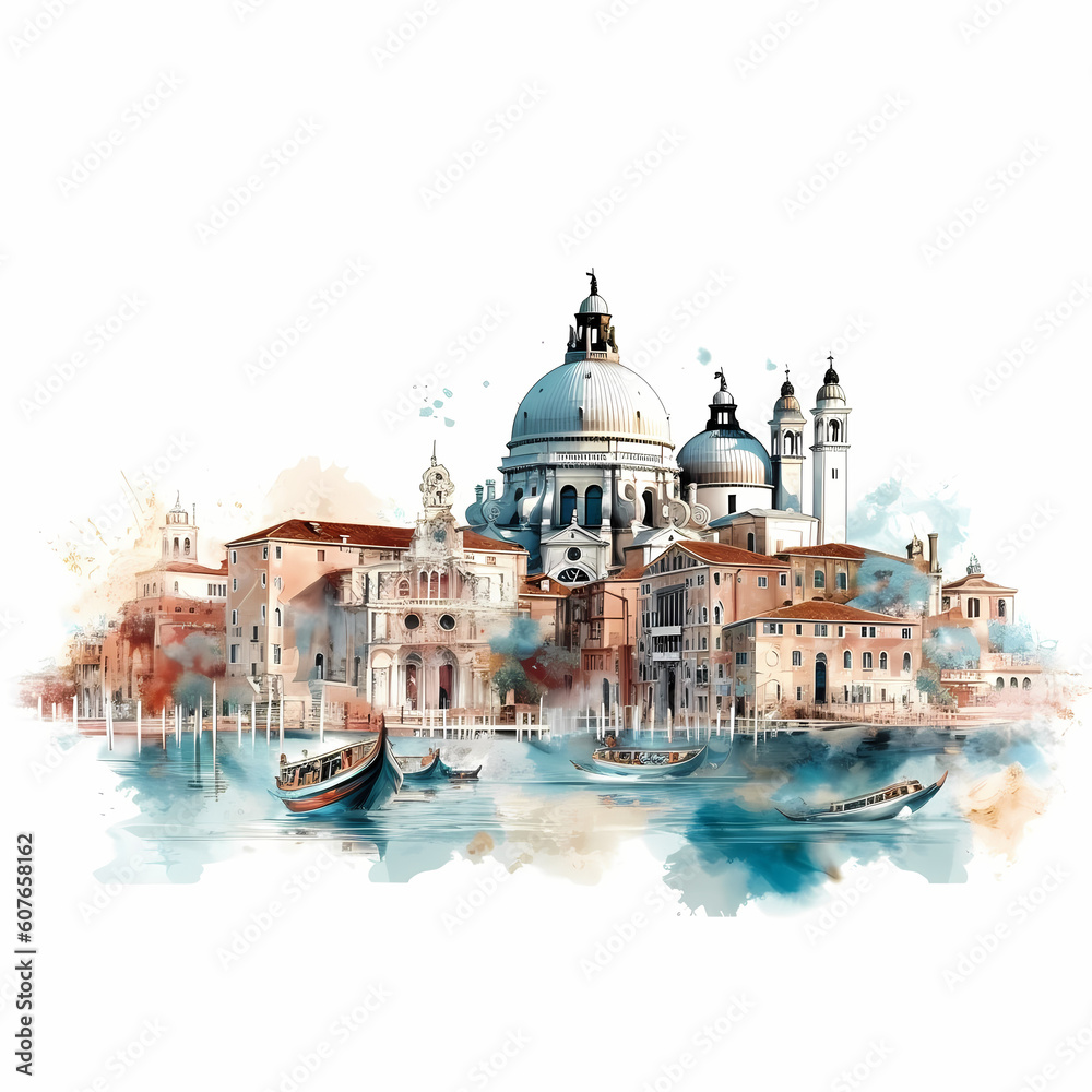 Venice Landscape White Background Illustration. Generative AI
