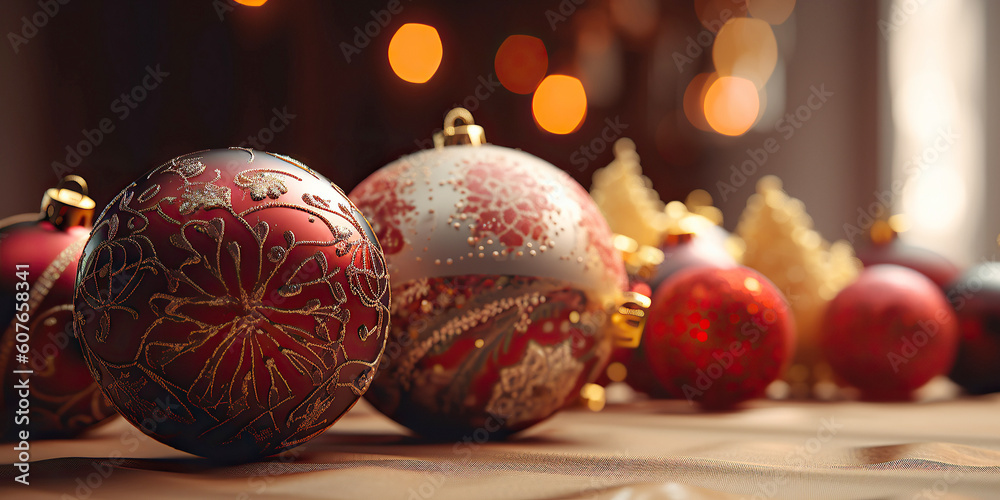 ai generated Christmas balls with bokeh background. ai generated Christmas balls with bokeh background.
