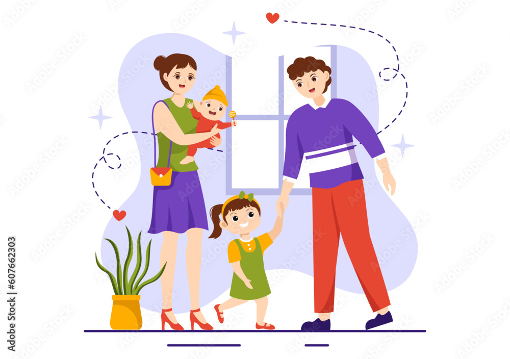 Family Values Vector Illustration of Mother, Father and Kids by Side with Each Other in Love and Happiness Flat Cartoon Hand Drawn Templates