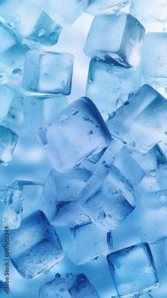 Icy Fragments: Captivating Bluish-Toned Ice Cube Details. Generative AI.
