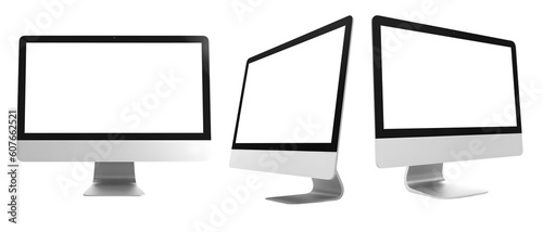Modern desktop computer on transparent background cutout, PNG file. Mockup template for artwork design. perspective positions many different angle