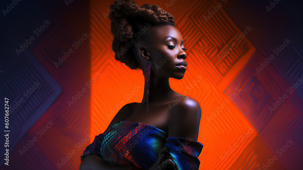 Young african american model, ai fashion illustration 