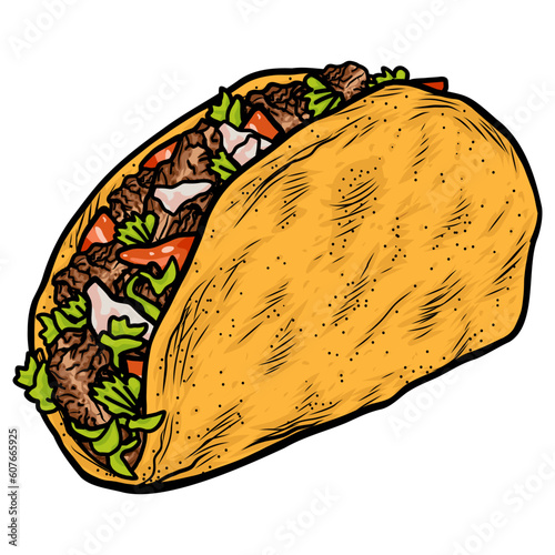 Taco Quesabirria Tacos Mexican Traditional Food Drawing Vector