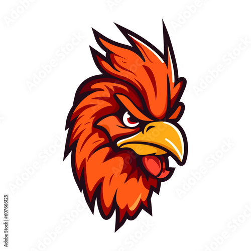 Rooster logo design. Cute rooster head. Image of a rooster in flat style
