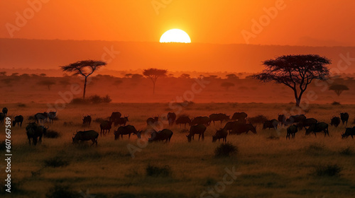 The sun was setting over the grassy plains of Tanzania. Generative AI