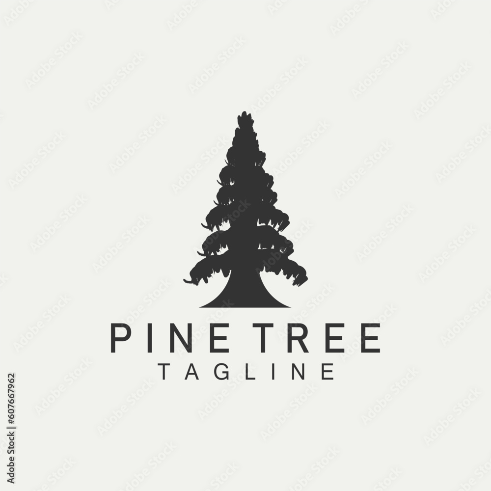 Pine Tree Logo, Green Plant Vector, Tree Silhouette Design, Icon, Illustration, Template