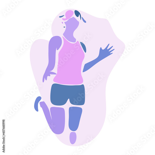 Jumping beautiful woman. Sport girl illustration. Young woman wearing workout clothes. Sport fashion girl outline in urban casual style.