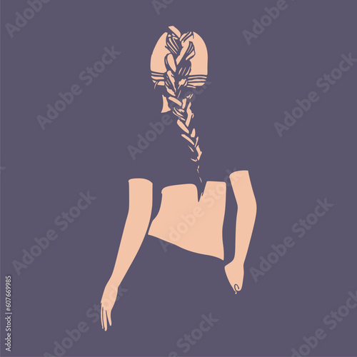 Standing woman silhouette. Sport girl illustration. Casual sportwear. Young woman wearing workout clothes. Sport fashion girl in urban casual style. Back view