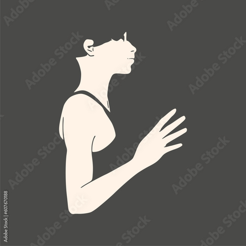 Standing woman silhouette. Sport girl illustration. Casual sportwear. Young woman wearing workout clothes. Stop gesture