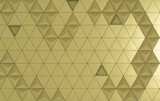 Golden diamond-shaped polished metal cladding panels of a modern building illuminated by sunlight. Abstract background.