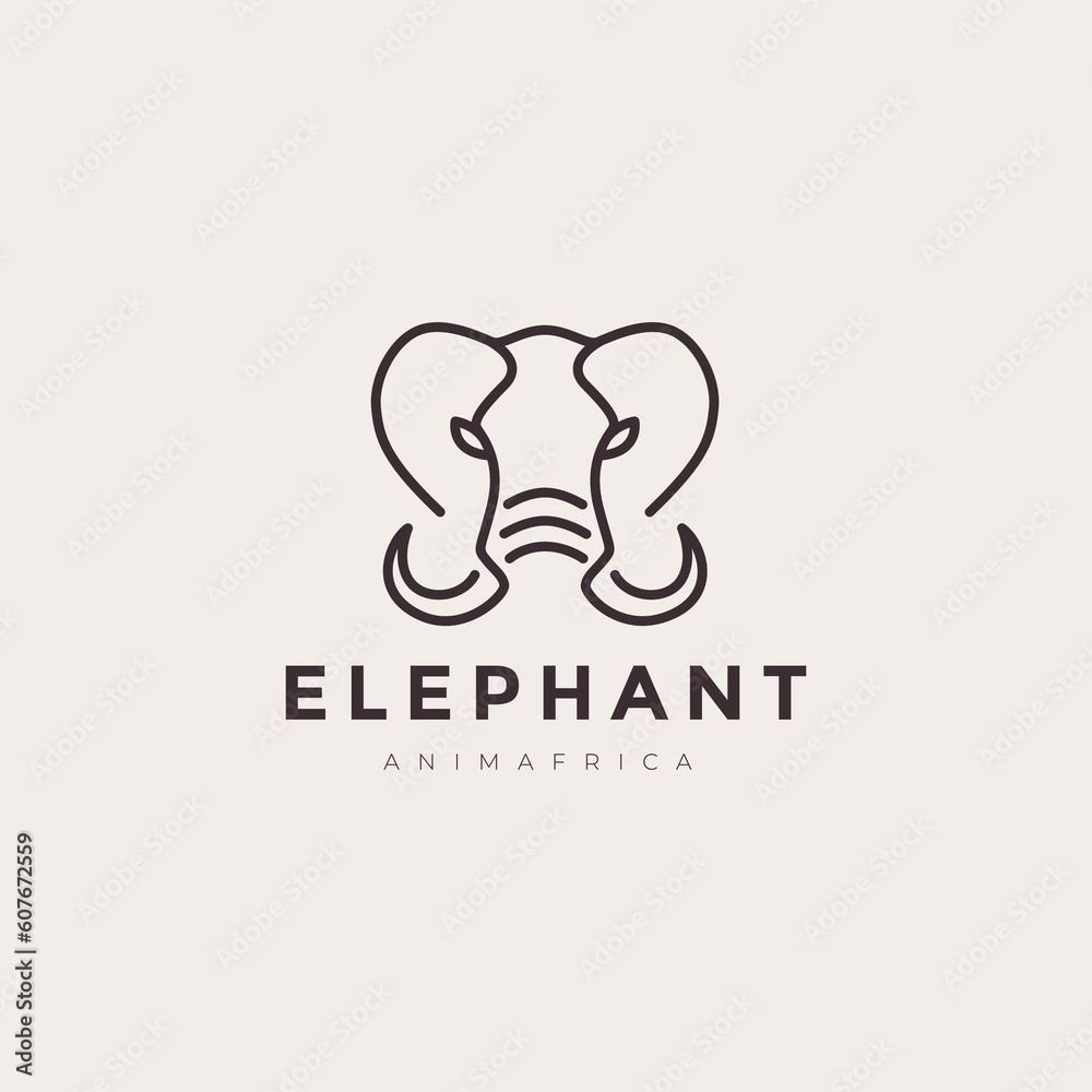elephant head minimal africa aniamal mammal character logo design vector graphic