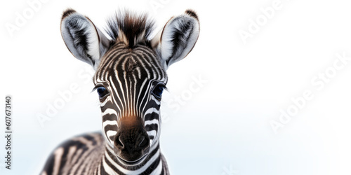 Cute baby zebra isolated on a white background. Generative AI