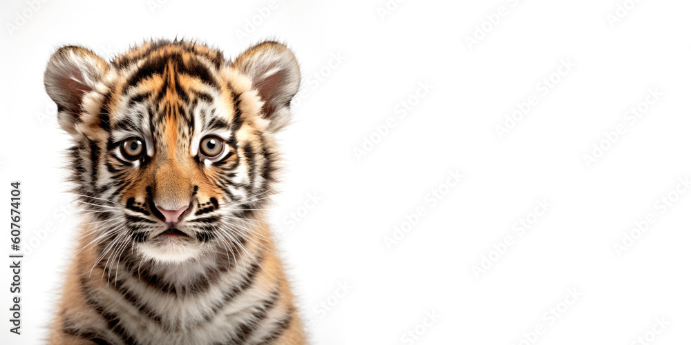 Fototapeta premium Cute baby tiger isolated on a white background. Generative AI