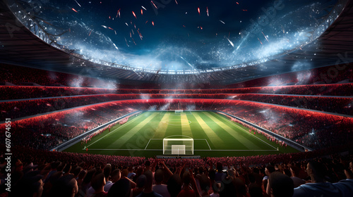 Obraz na płótnie Football Stadium 3d rendering soccer stadium with crowded field arena w salonie