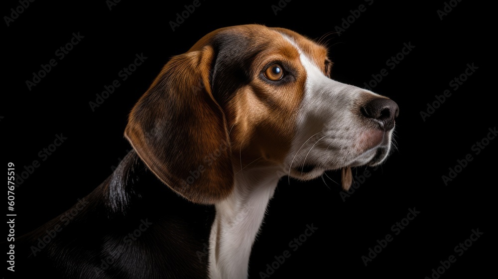 beagle dog on black background