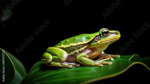 green frog on black background