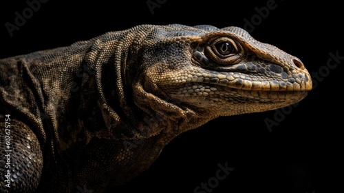 komodo dragon on black background photo