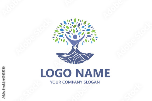 Abstract Yoga logo design stock. Thread person flower balance logotype. Creative spa, guru vector mark.
