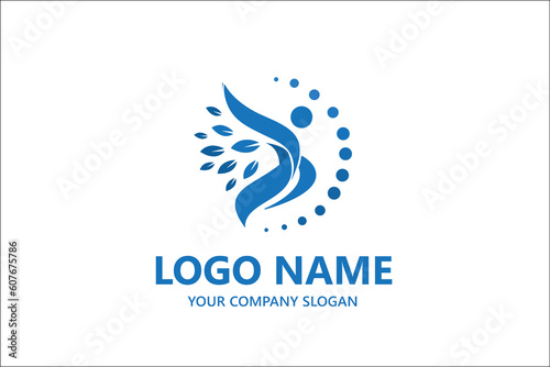 Abstract Yoga logo design stock. Thread person flower balance logotype. Creative spa, guru vector mark.