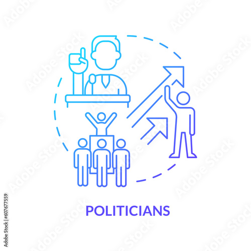 Politicians blue gradient concept icon. Social issue. Raising awareness. Trend setter. Influence people. Political campaign abstract idea thin line illustration. Isolated outline drawing