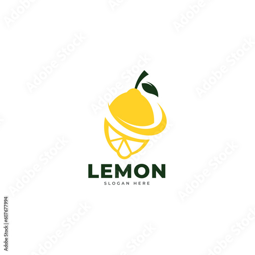 fruit lemon fresh lines art colorful logo design vector symbol icon illustration