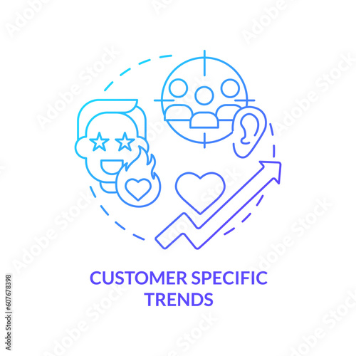 Customer specific trends blue gradient concept icon. Product development. Marketing campaign. Predictive analytics. Client feedback abstract idea thin line illustration. Isolated outline drawing