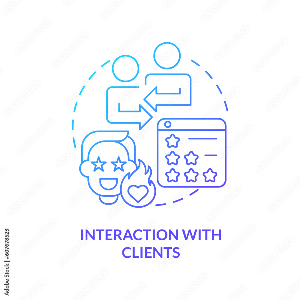 Interaction with clients blue gradient concept icon. Customer satisfaction. Online poll. Market analysis. Product review abstract idea thin line illustration. Isolated outline drawing
