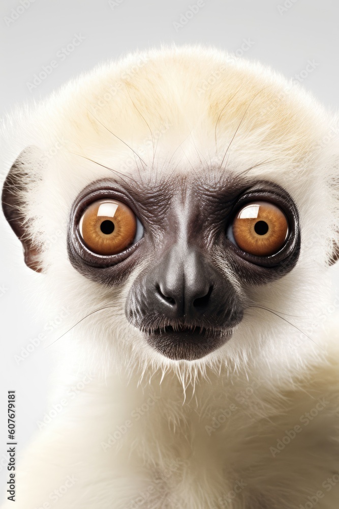 Cute baby Sifaka isolated on a white background. Generative AI